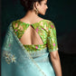 ICE BLUE DESIGNER ORGANZA SAREE- A VISION OF TRANQUIL BEAUTY