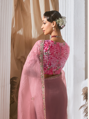 Light Pink Organza Saree with Multi Sequins Work