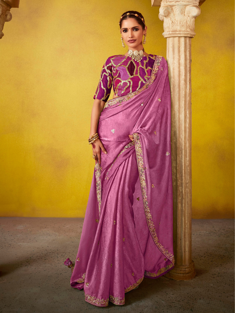 Patterna soft silk saree in pink