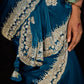 Midnight Glamour premium tissue saree In peacock blue