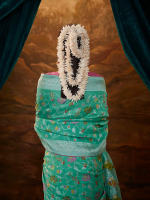 Green Banarasi Silk Saree with Colorful Floral Weaving