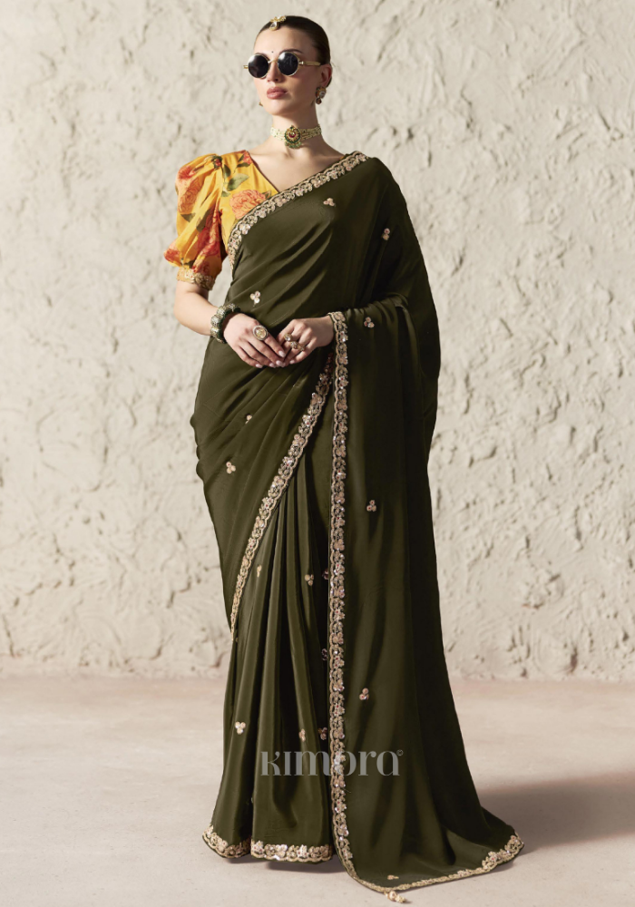 Peetambara Soft Silk Saree Mehendi  Green