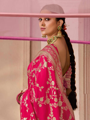 Rose Pink Weaving Silk Saree with Matching Blouse