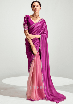 Bloomline Organza Tissue Saree In Pink And Peach