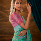 Green Banarasi Silk Saree with Colorful Floral Weaving
