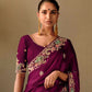 Wine Soft Silk Saree With Heavy Embroidery & Designer Blouse
