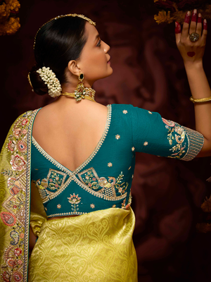 viscose tissue silk zari weave lime yellow saree