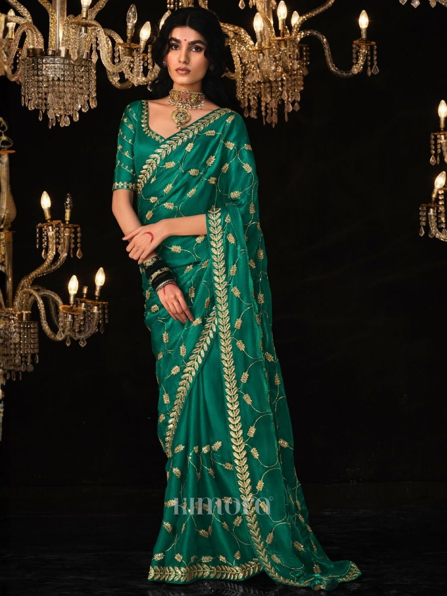 Grace In Gold – Green Silk Saree