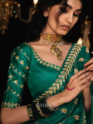 Grace In Gold – Green Silk Saree