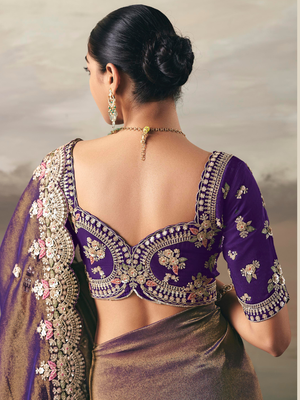 Purple Art Silk Saree with Heavy Embroidered Border