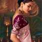 Rose Pink Silk Saree with Hand Embroidery & Contrast Blouse