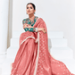 PINK SAREE WITH GREEN FLORAL BLOUSE – A GRACEFUL ETHNIC ENSEMBLE - Kimora.in