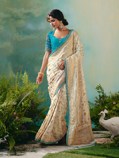 Shubhrika Dola silk Saree in ivory