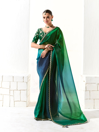 Peacock-Inspired Tissue Silk Organza Saree