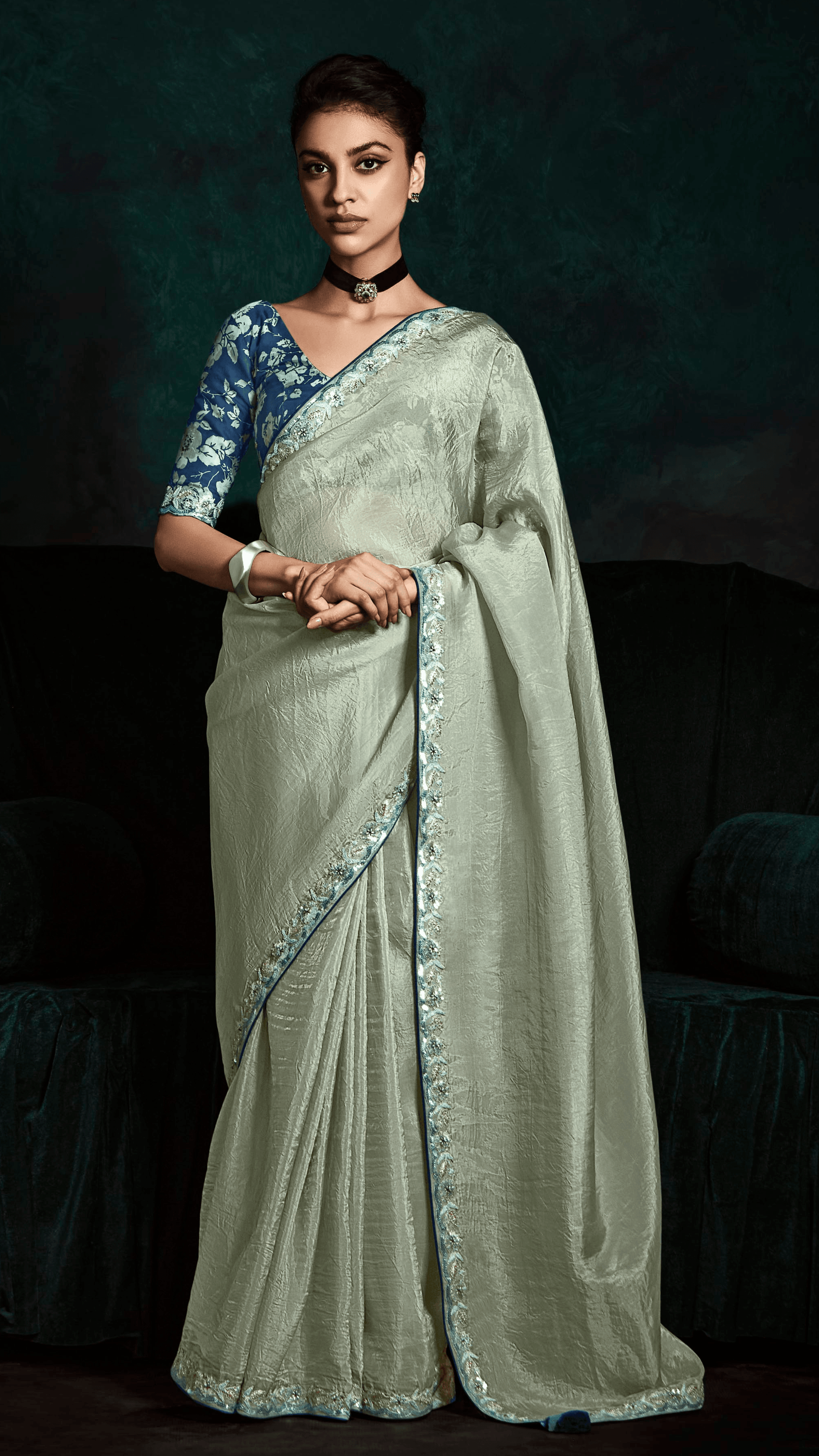 STUNNING SEE GREEN DESIGNER ORGANZA SAREE – A TOUCH OF ELEGANCE AND GRACE - Kimora.in