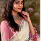 White Tissue Silk Saree with Pink Blouse