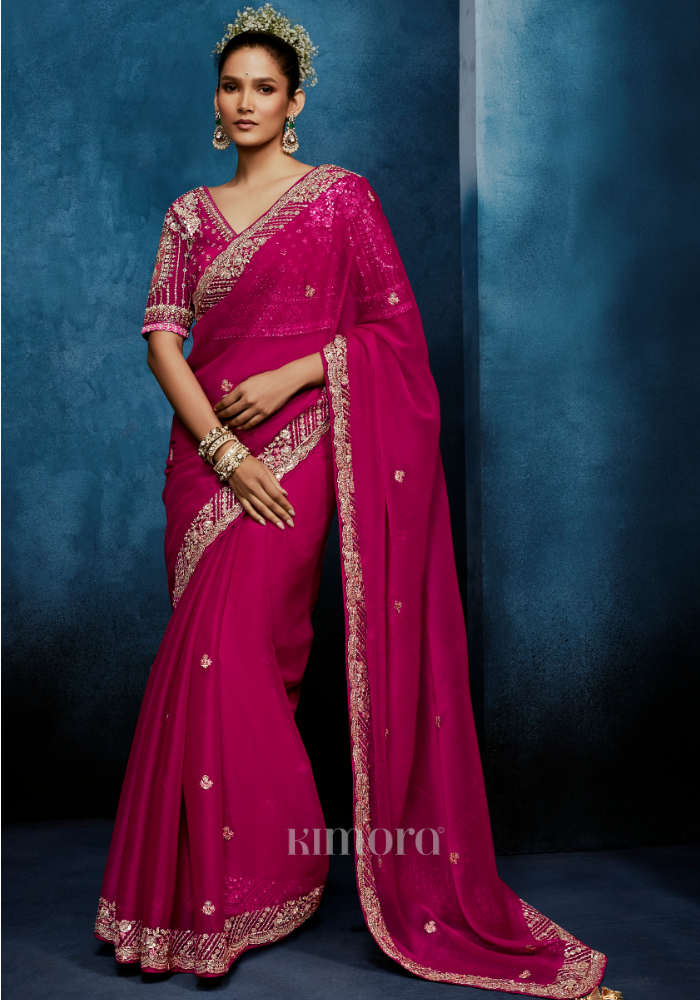 Gulnaar Tissue Silk Saree Fuchsia Pink