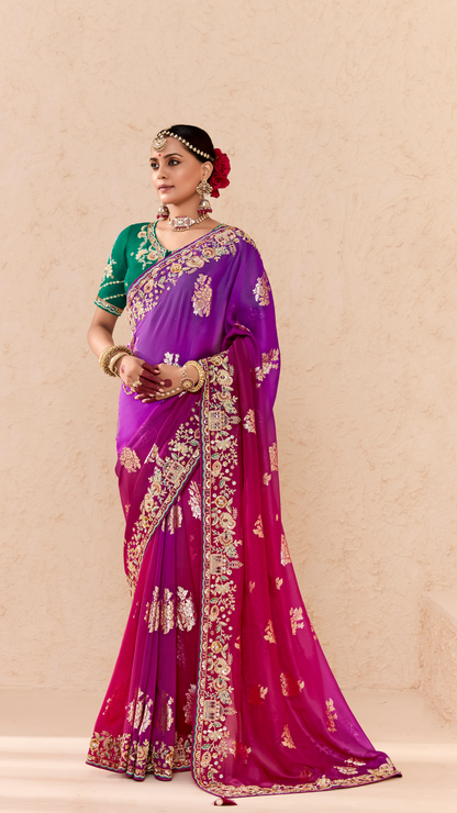 Shaded Purple & Pink Tussar Silk Saree