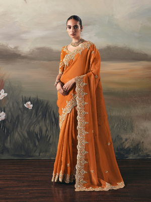 Orange Art Silk Saree with Embroidered Border