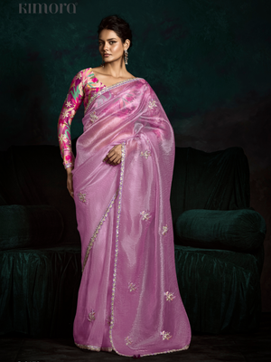 PINK DESIGNER ORGANZA SAREE  – A BLUSH OF ELEGANCE