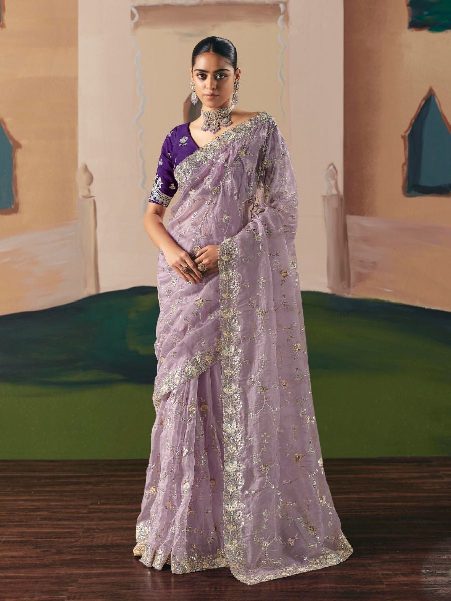 Moonbloom Fancy Tissue Saree In Purple