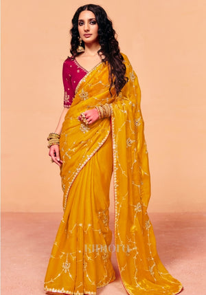 Aurelia Natural Crepe Saree in Yellow