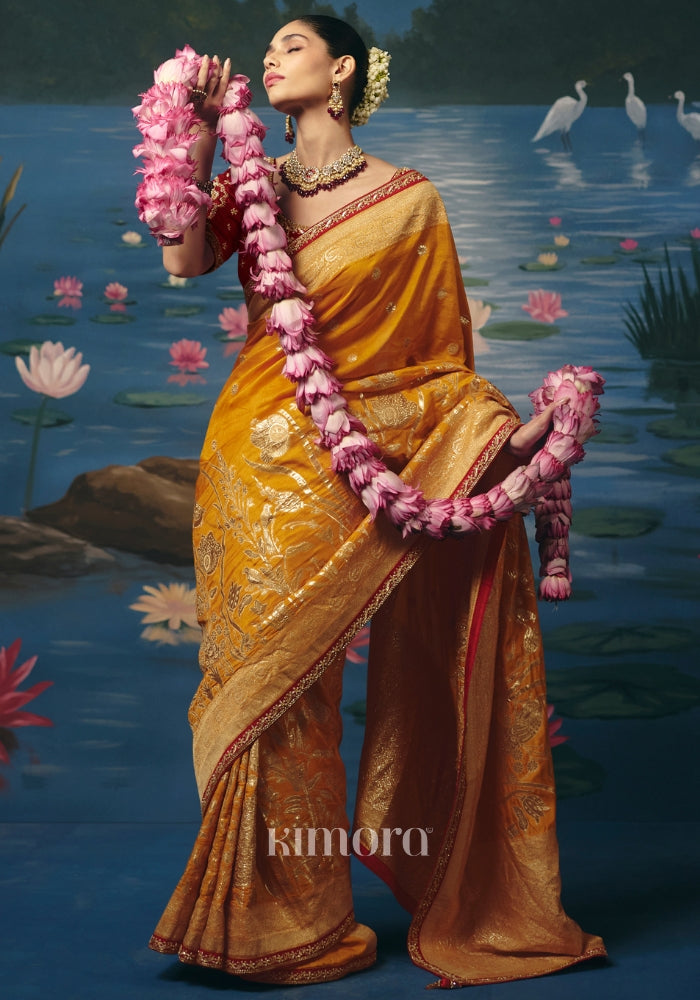 Graceful Weaving Handcrafted Saree In Mustard Yellow