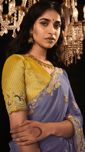 PURPLE HEAVY EMBROIDERY DESIGNER SILK SAREE - Kimora.in
