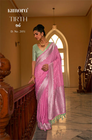 PINK NYLON SILK SAREE BY KIMORA - Kimora.in