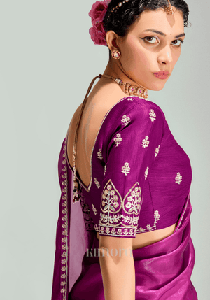 Bloomline Organza Tissue Saree In Pink And Peach