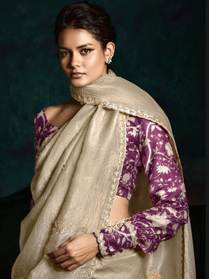 The Beige Designer Organza Saree: Effortless Elegance for Every Occasion