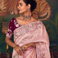Rose Pink Silk Saree with Hand Embroidery & Contrast Blouse