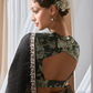 Black Organza Saree with Multi Sequins Work & Black Floral Print Blouse – Kimora