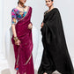 Black Saree with Floral Embroidered Blouse