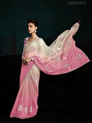 Elegant Pink Shade Organza Saree with Designer Blouse