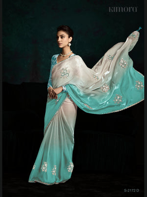 Stylish Green Shade Saree with Designer Printed Blouse