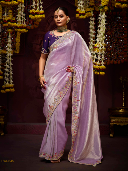 Lavender Banarasi Viscose Saree with Royal Purple Blouse