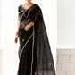 Royal Black Organza Saree with Black Embroidered Blouse – A Symphony of Power and Grace  Meta Description: