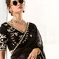 Royal Black Organza Saree with Black Embroidered Blouse – A Symphony of Power and Grace  Meta Description: