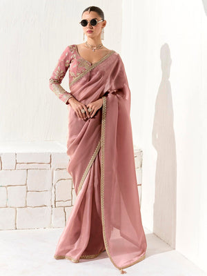 Royal Pink Premium Organza Saree with Golden Sequin Blouse