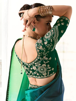 Peacock-Inspired Tissue Silk Organza Saree