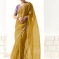 Mustard Tissue Silk Saree with Sequin Embellishments & Purple Embroidered Blouse