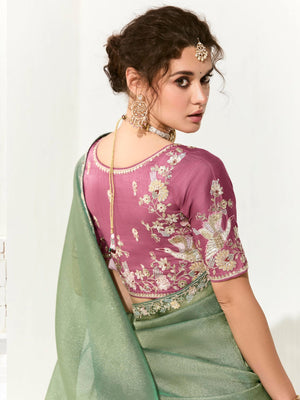 Mint Green Shimmer Saree