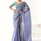 Premium Blue Organza Saree with Embroidered Green Blouse