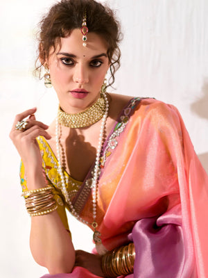 Purple & Pink Tissue Silk Organza Saree