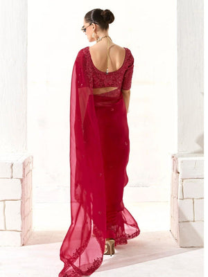 Bold Red Silk Saree with Matching Blouse