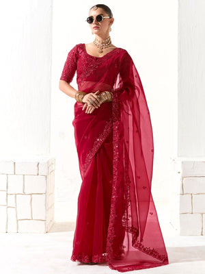 Bold Red Silk Saree with Matching Blouse