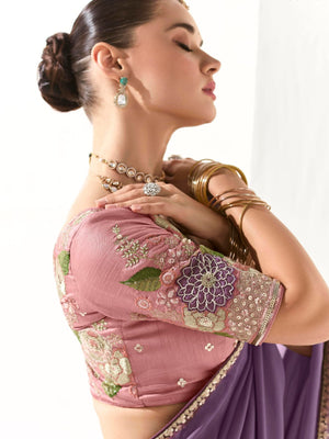 Royal Purple Silk Saree with Light Lavender Blouse – A Symphony of Shades