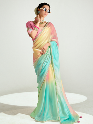 Rainbow Shade Organza Saree