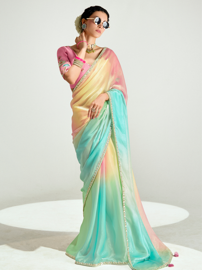 Rainbow Shade Organza Saree